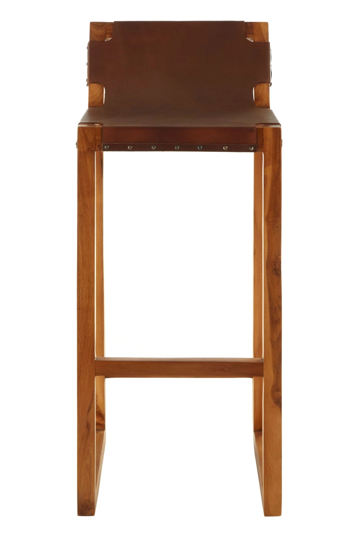 Sumatra Brown Leather Bar Chair with Teak Wood Frame