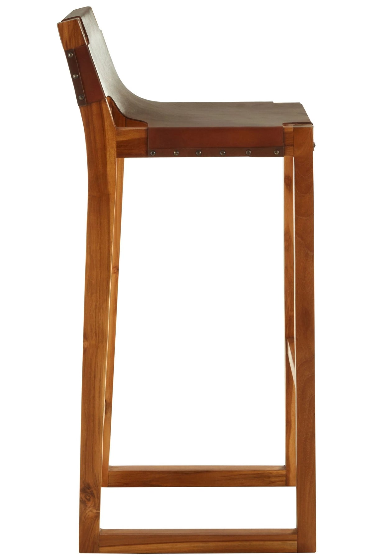 Sumatra Brown Leather Bar Chair with Teak Wood Frame