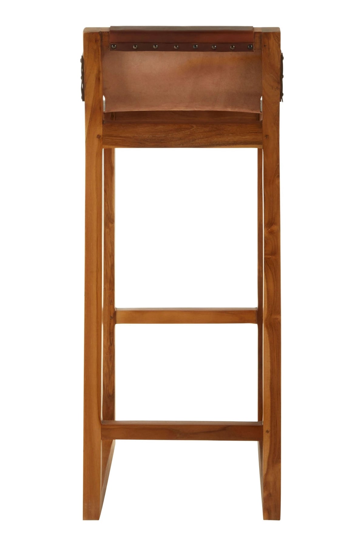 Sumatra Brown Leather Bar Chair with Teak Wood Frame