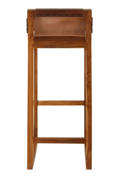 Sumatra Brown Leather Bar Chair with Teak Wood Frame