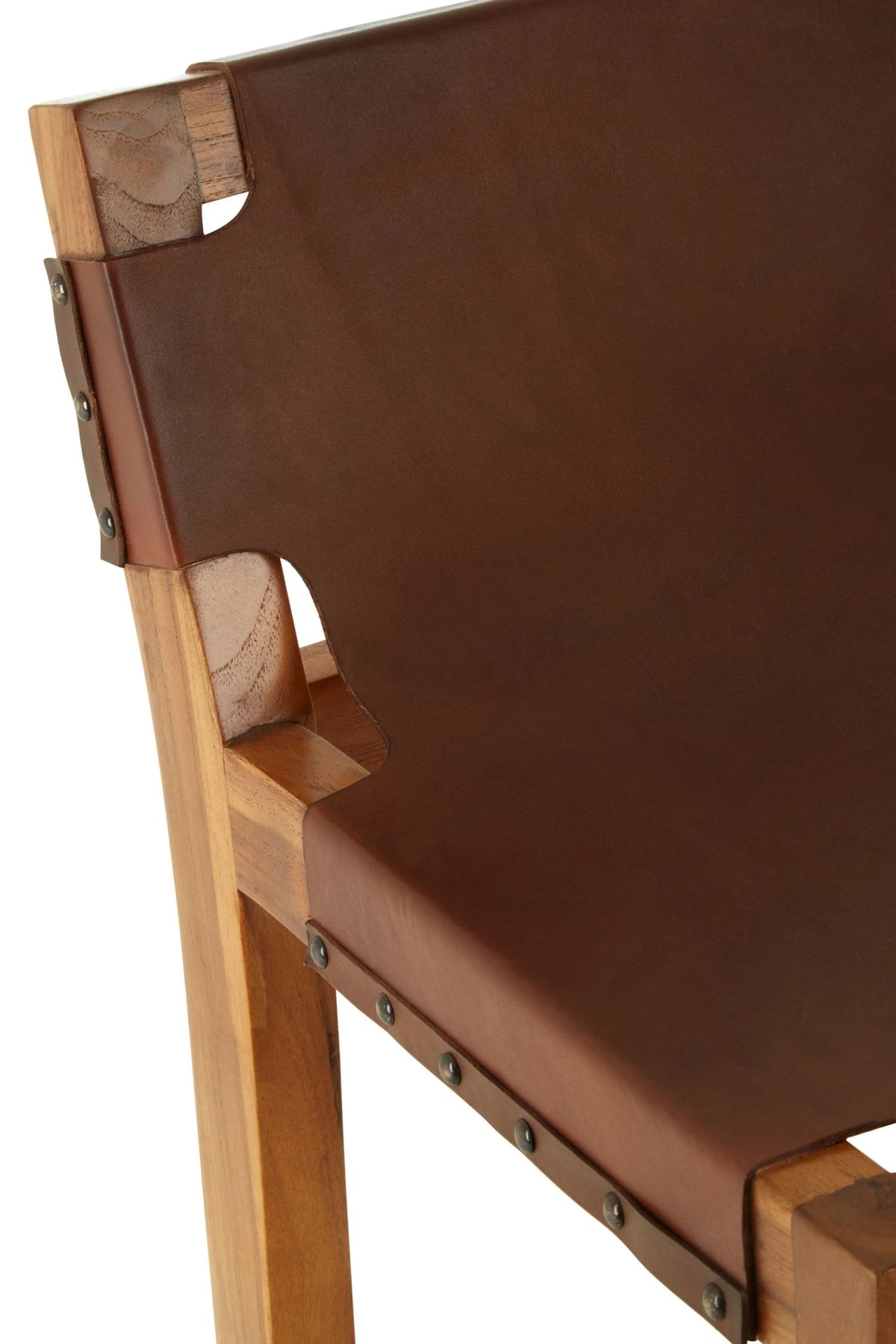 Sumatra Brown Leather Bar Chair with Teak Wood Frame
