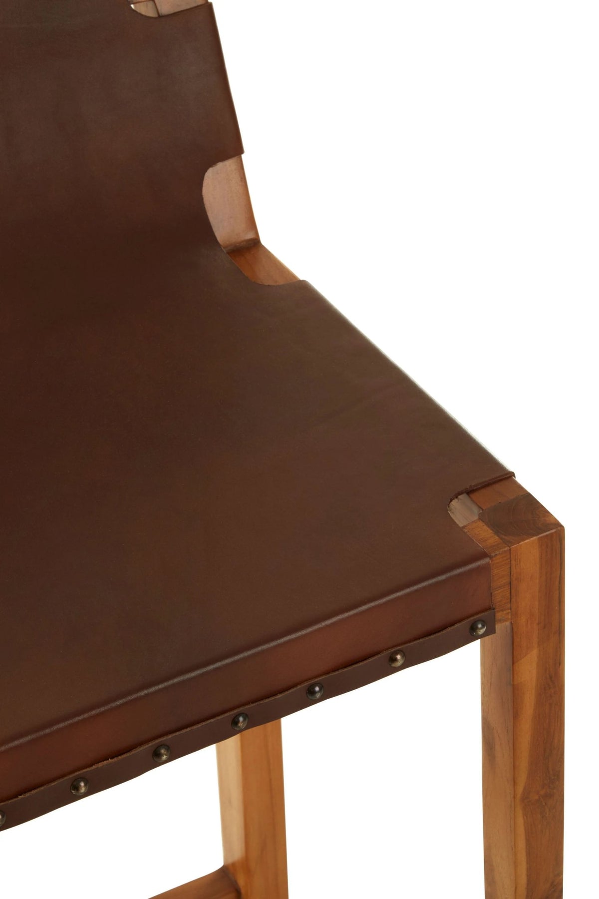 Sumatra Brown Leather Bar Chair with Teak Wood Frame