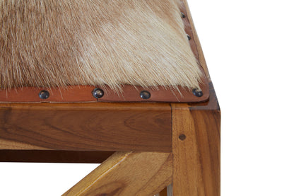 Sumatra Hair on Leather and Teak Wood Square Stool