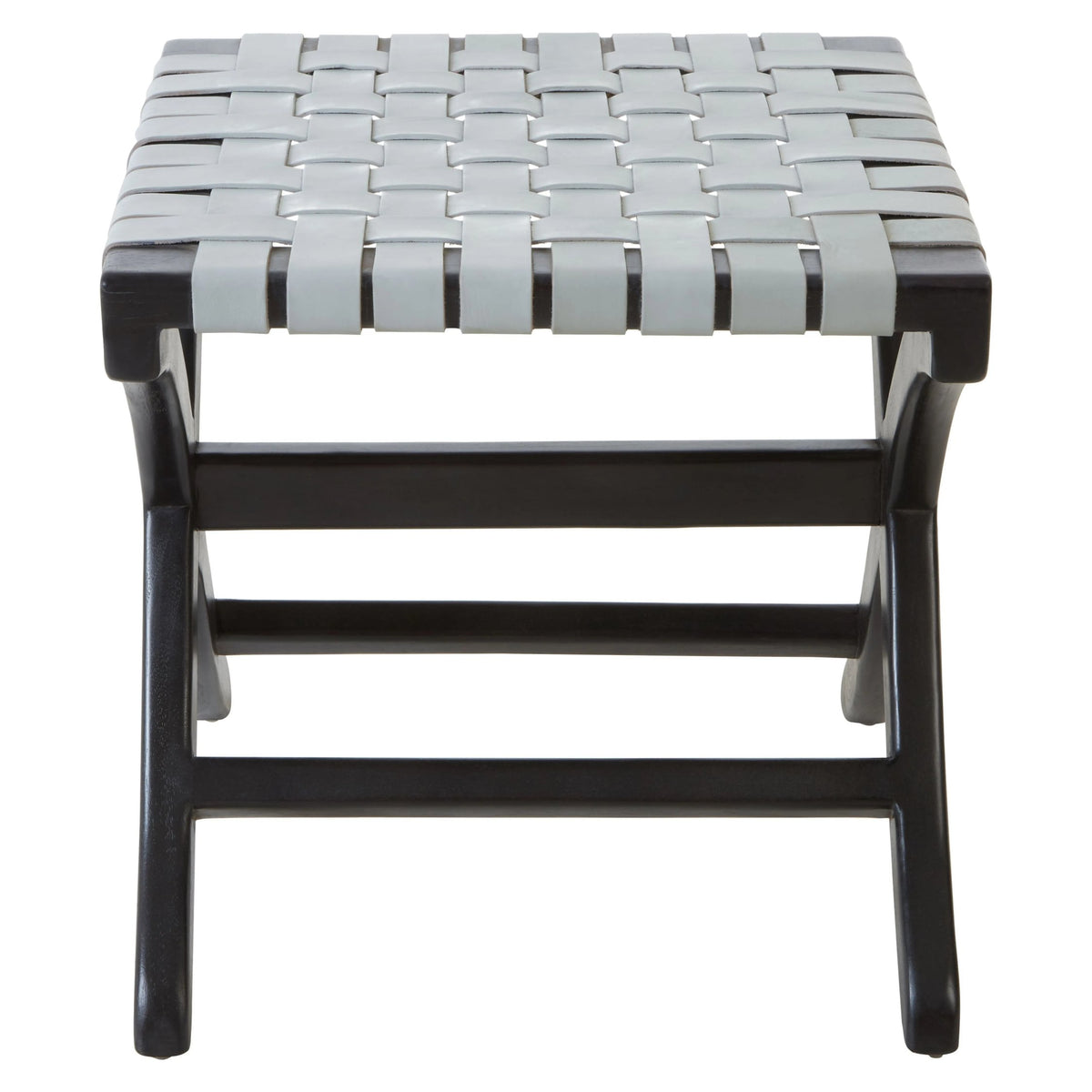 Sumatra Grey Woven Leather and Black Teak Stool