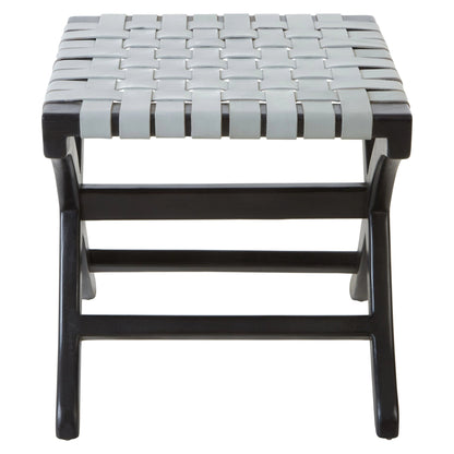 Sumatra Grey Woven Leather and Black Teak Stool