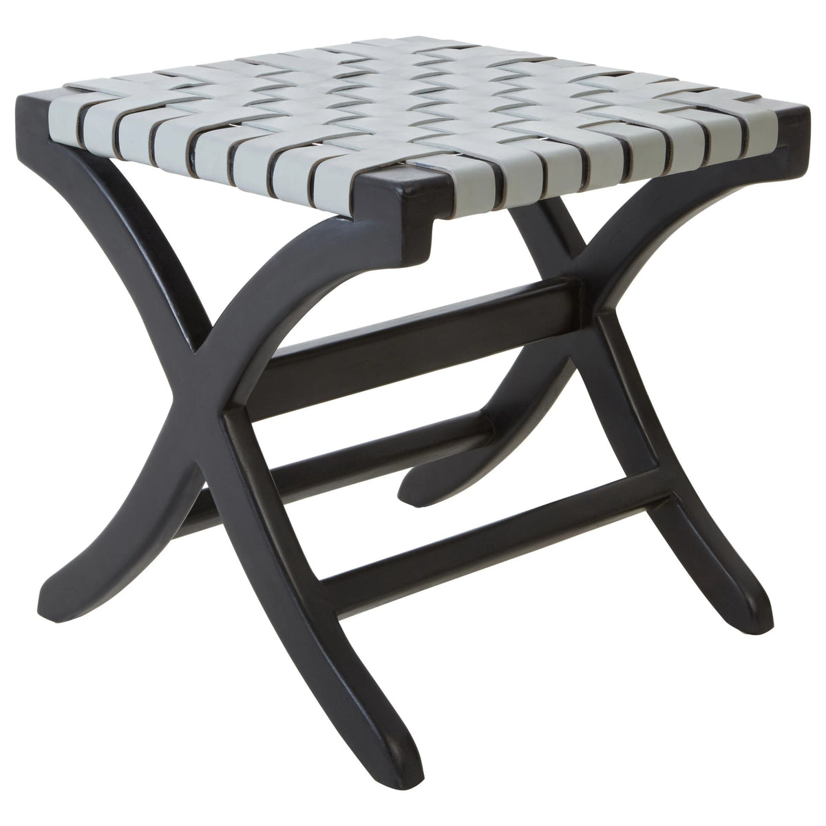 Sumatra Grey Woven Leather and Black Teak Stool