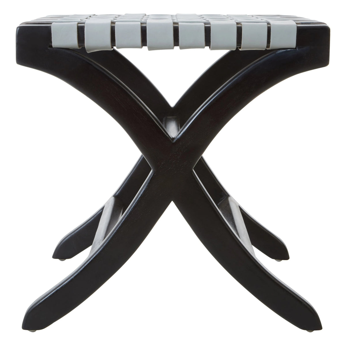 Sumatra Grey Woven Leather and Black Teak Stool