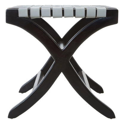 Sumatra Grey Woven Leather and Black Teak Stool