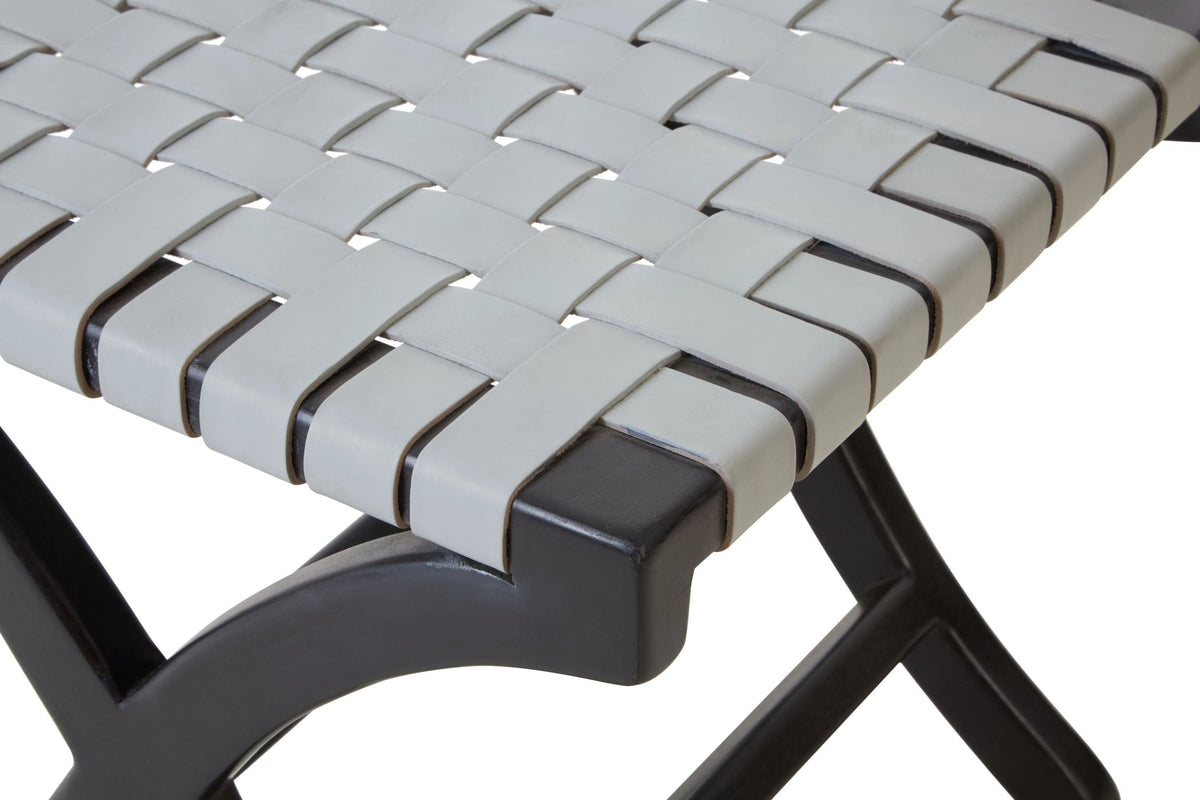 Sumatra Grey Woven Leather and Black Teak Stool