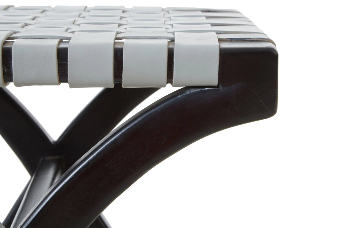 Sumatra Grey Woven Leather and Black Teak Stool