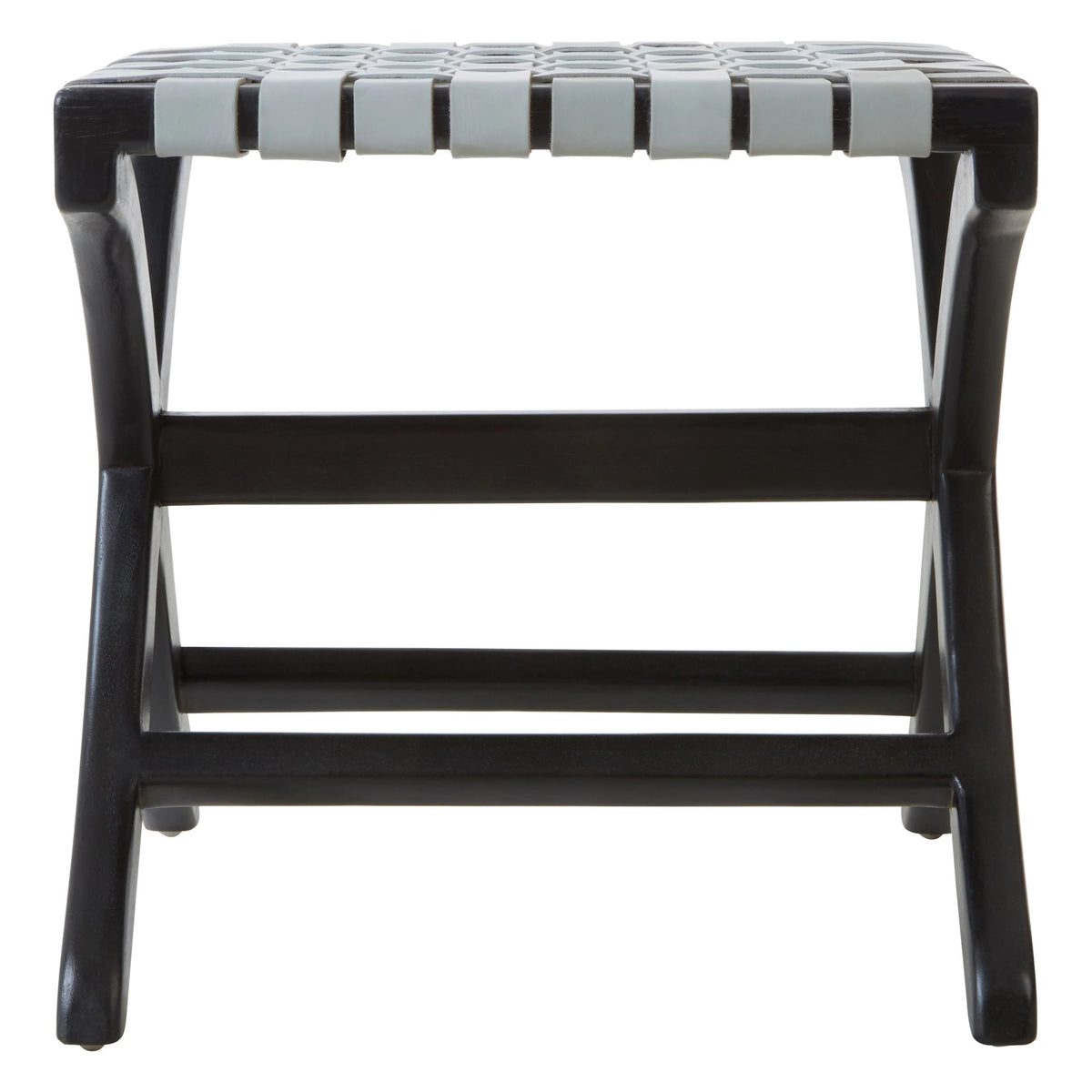 Sumatra Grey Woven Leather and Black Teak Stool