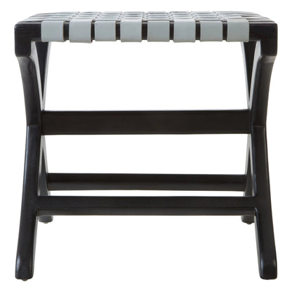 Sumatra Grey Woven Leather and Black Teak Stool