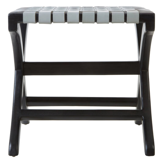 Sumatra Grey Woven Leather and Black Teak Stool