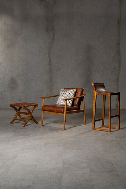 Sumatra Brown Woven Leather Stool