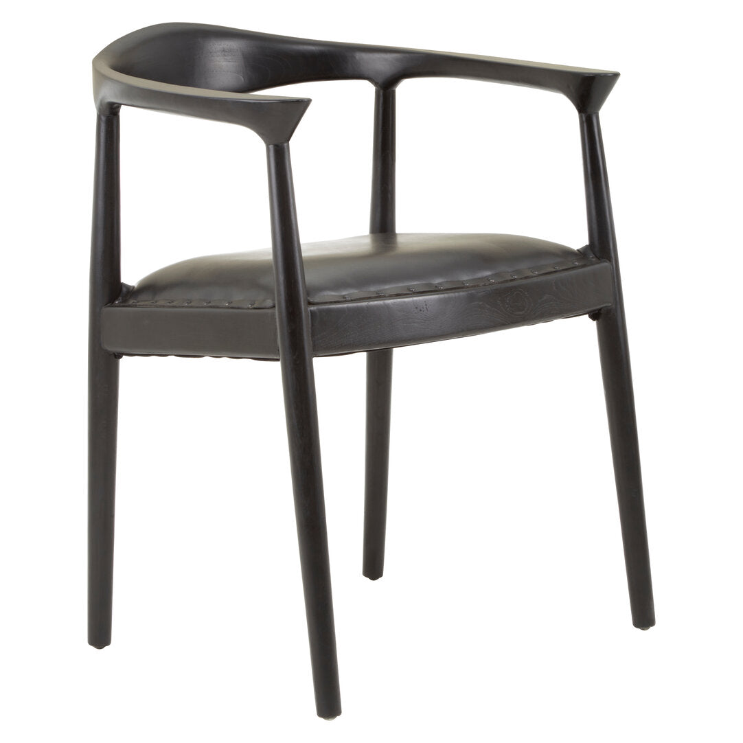 Sumatra Black Leather and Teak Wood Chair