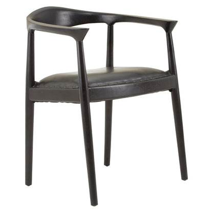 Sumatra Black Leather and Teak Wood Chair