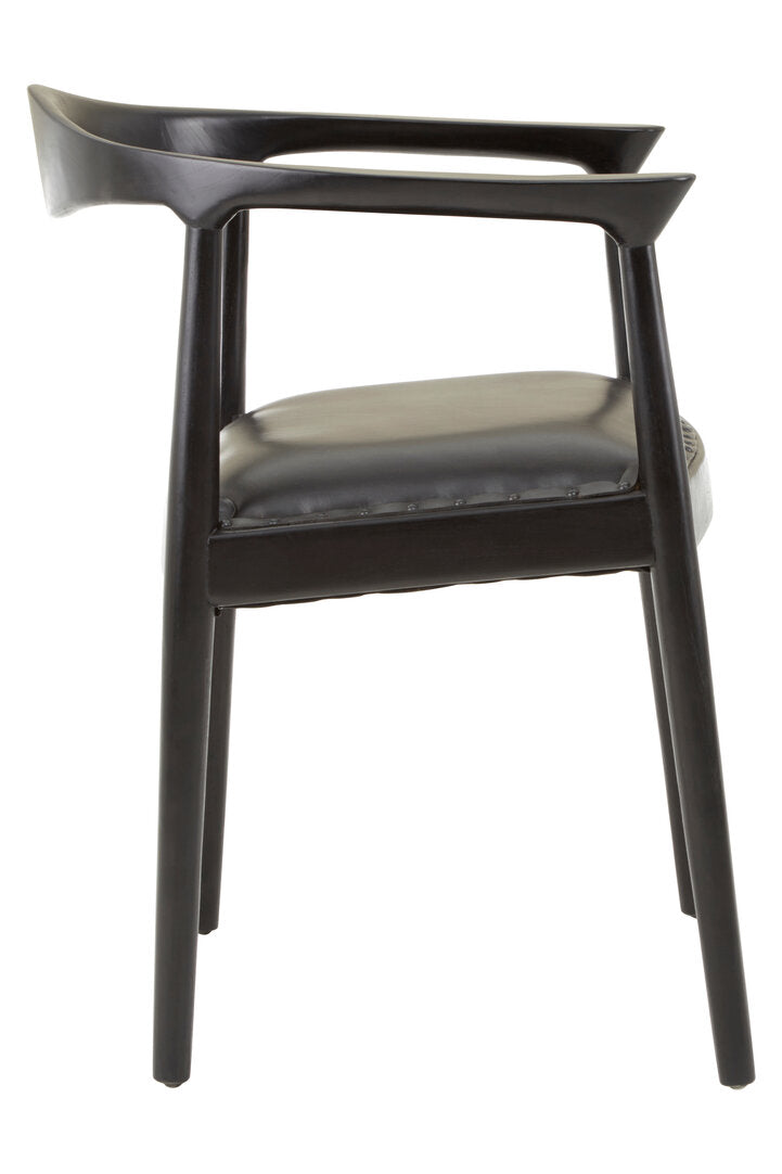 Sumatra Black Leather and Teak Wood Chair
