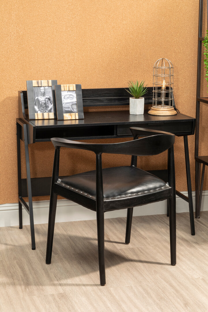 Sumatra Black Leather and Teak Wood Chair