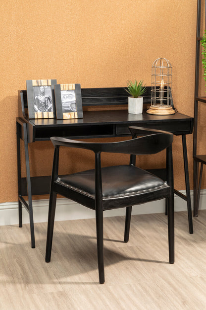 Sumatra Black Leather and Teak Wood Chair