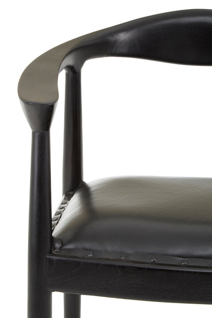 Sumatra Black Leather and Teak Wood Chair