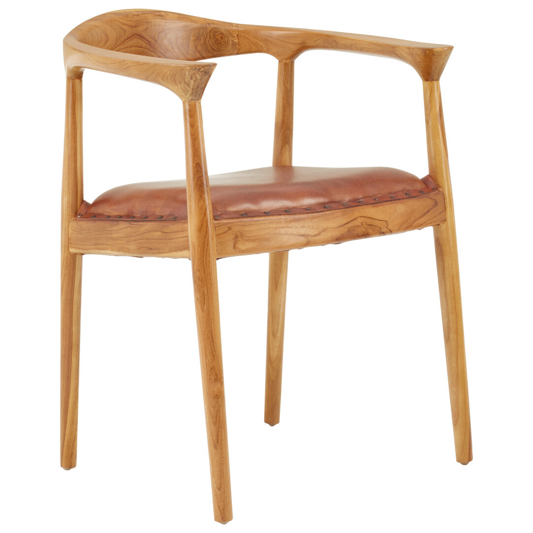 Sumatra Brown Leather and Teak Wood Chair