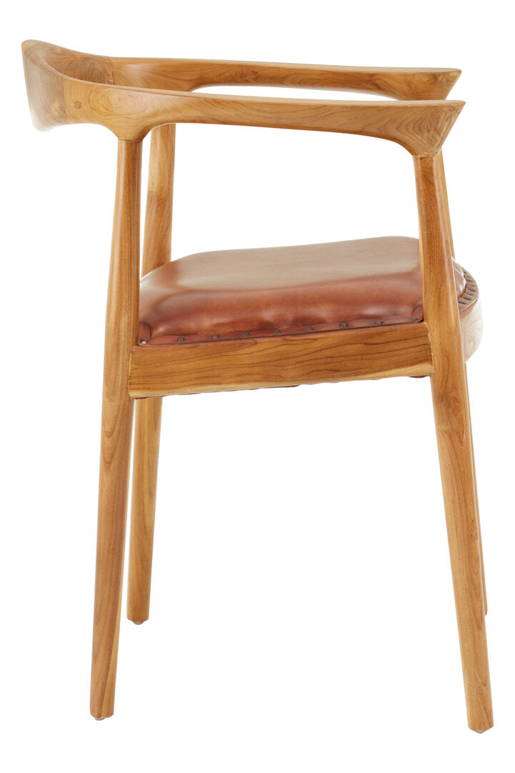 Sumatra Brown Leather and Teak Wood Chair