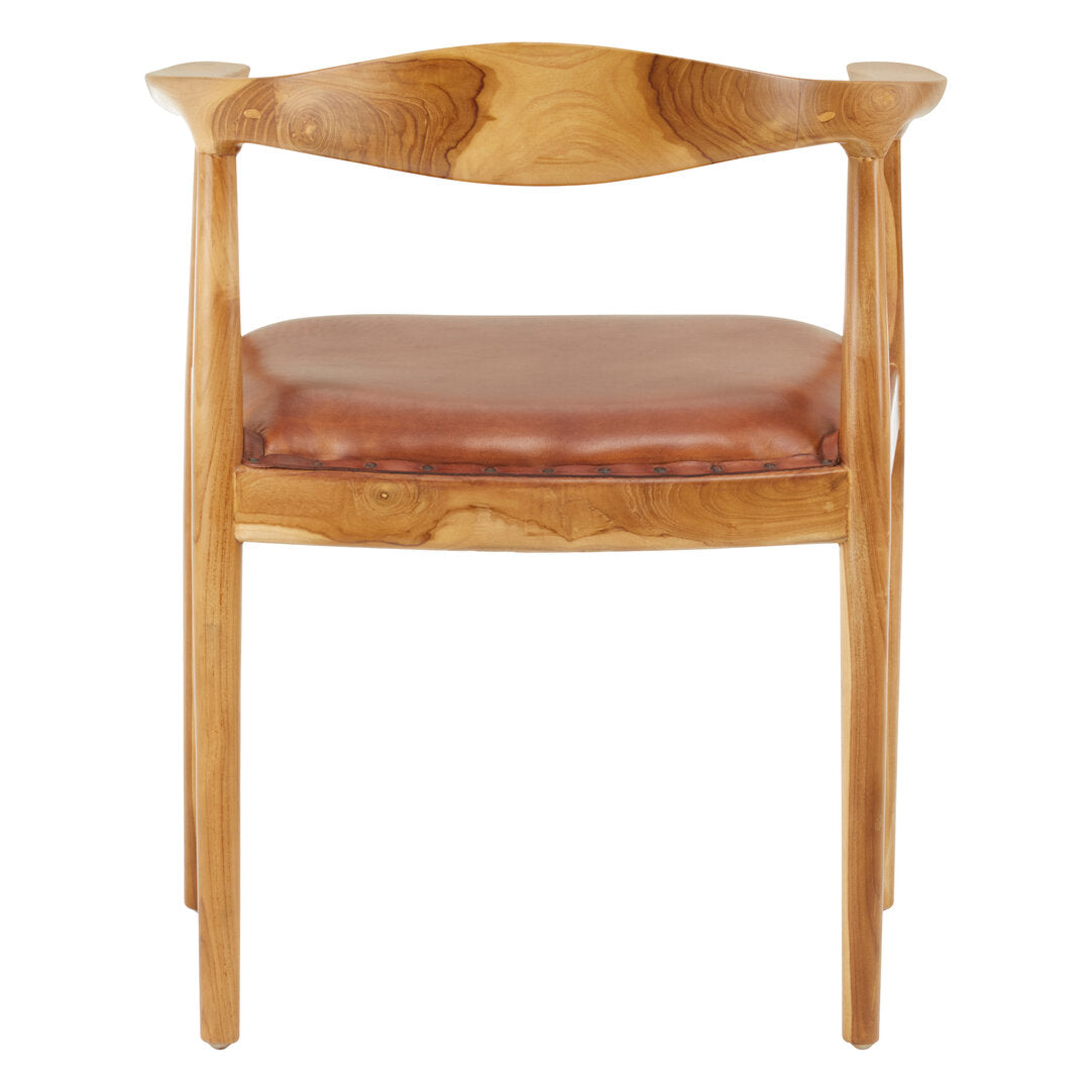 Sumatra Brown Leather and Teak Wood Chair