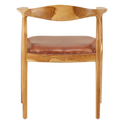Sumatra Brown Leather and Teak Wood Chair