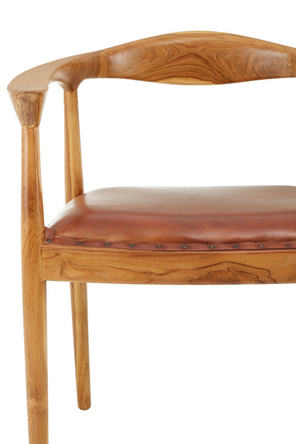 Sumatra Brown Leather and Teak Wood Chair