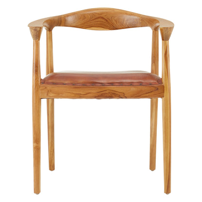 Sumatra Brown Leather and Teak Wood Chair
