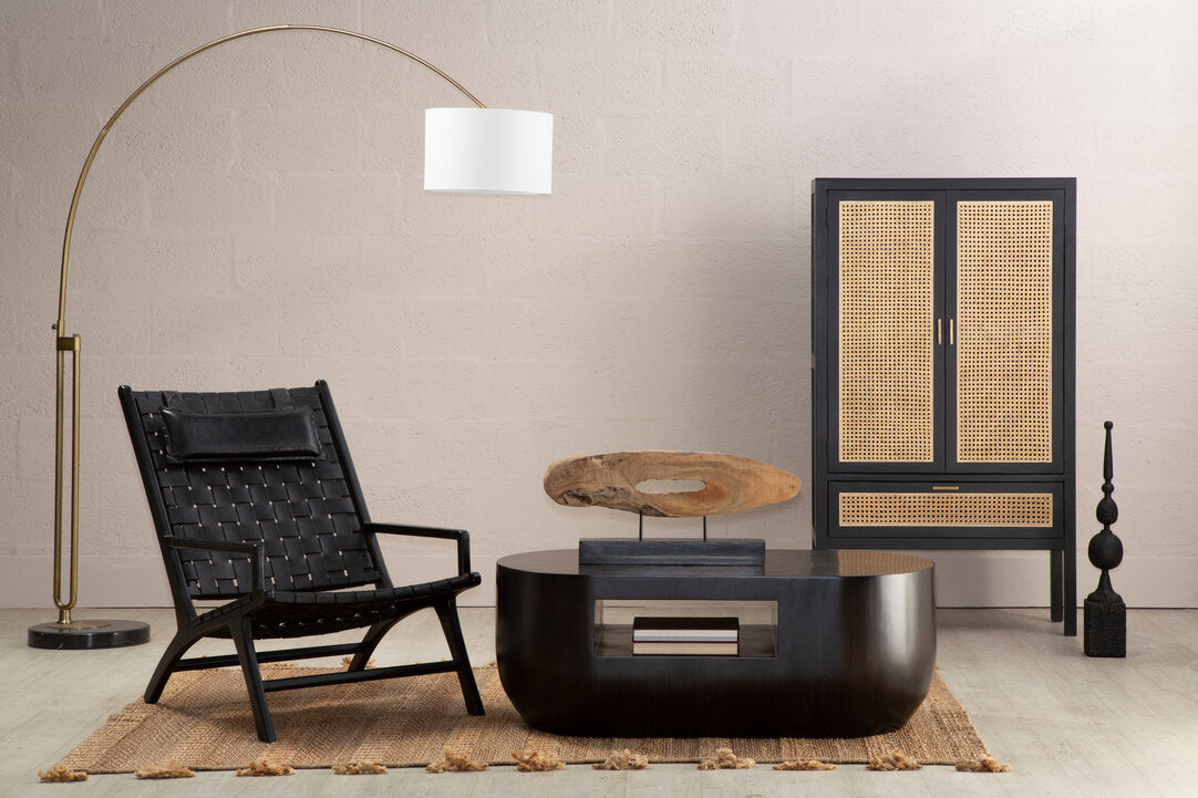 Sumatra Black Leather Woven Chair