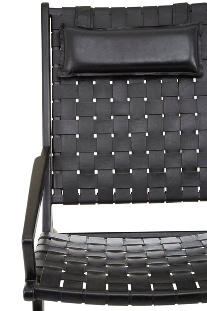 Sumatra Black Leather Woven Chair
