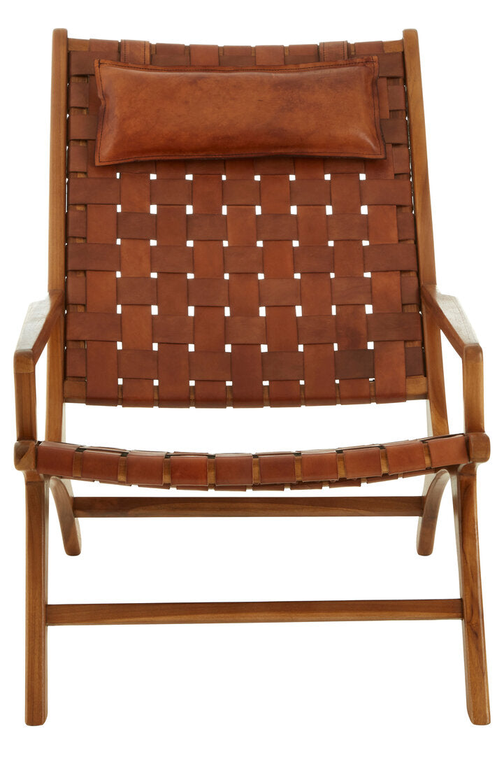 Sumatra Teak Wood And Woven Leather Chair