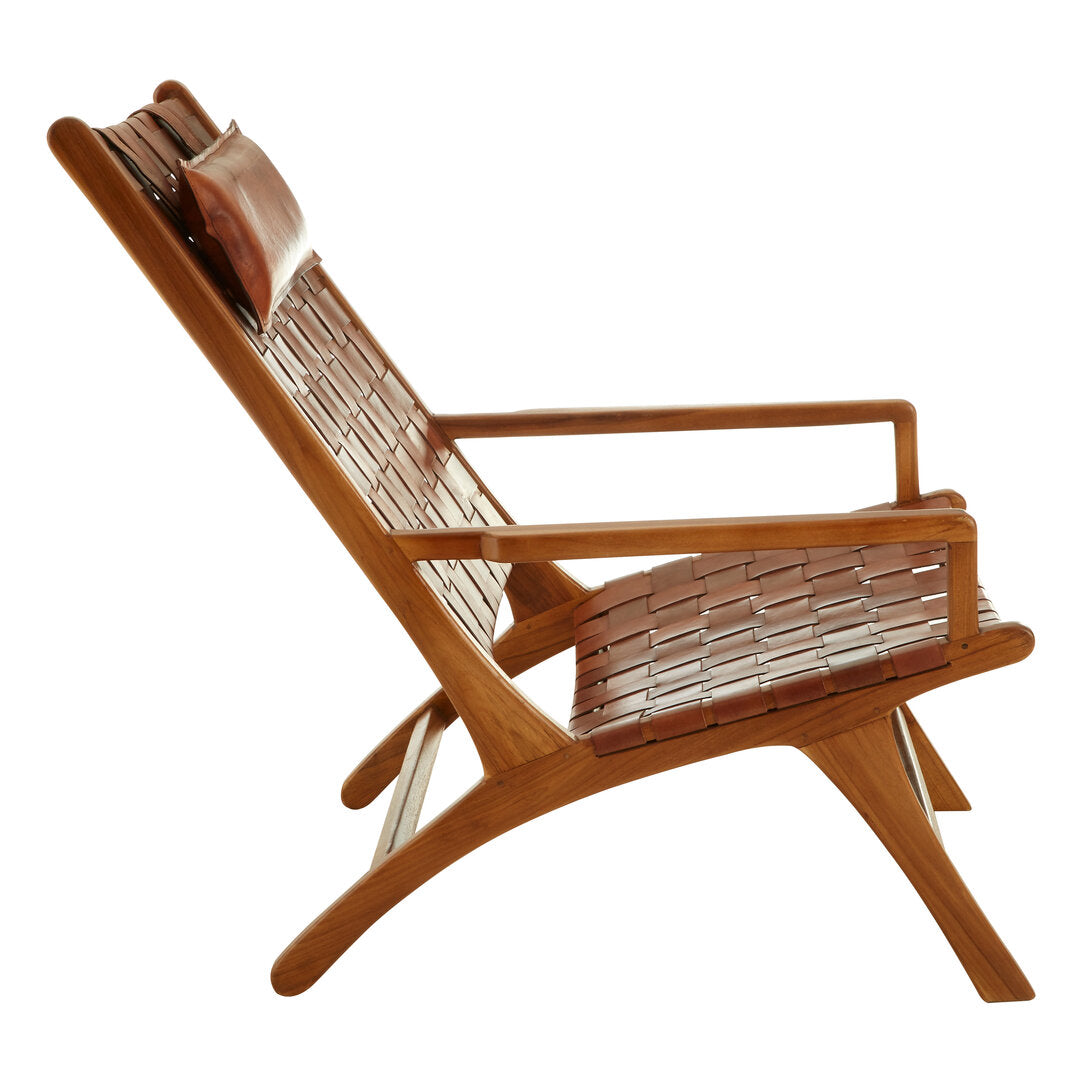 Sumatra Teak Wood And Woven Leather Chair