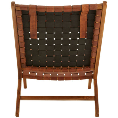 Sumatra Teak Wood And Woven Leather Chair