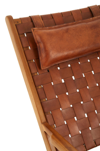 Sumatra Teak Wood And Woven Leather Chair
