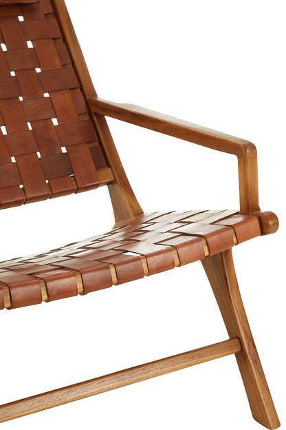 Sumatra Teak Wood And Woven Leather Chair