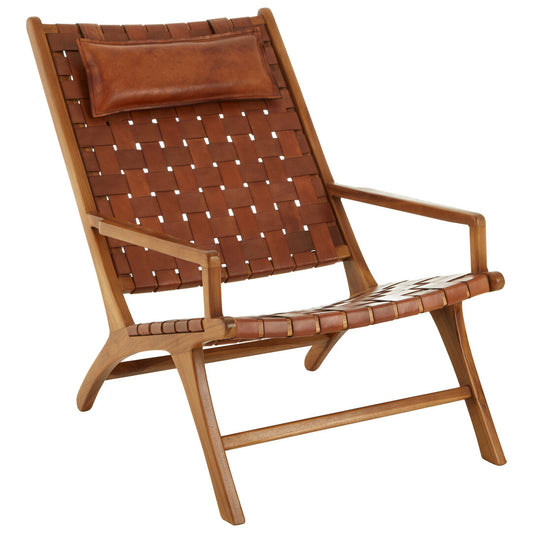 Sumatra Teak Wood And Woven Leather Chair