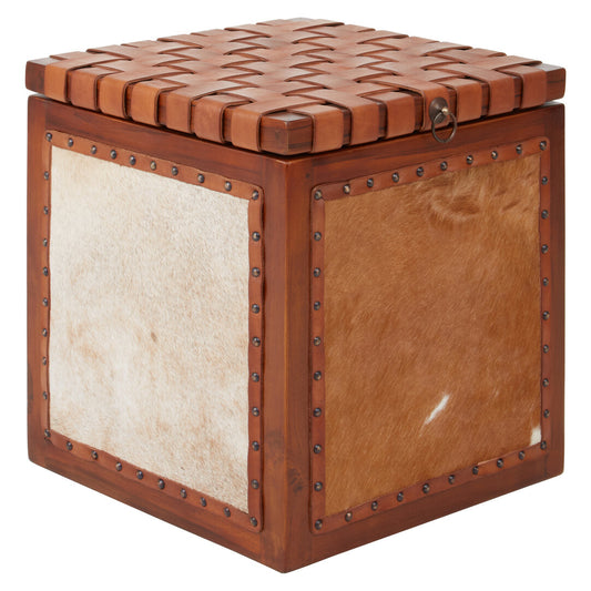 Sumatra Hair on Leather Storage Stool