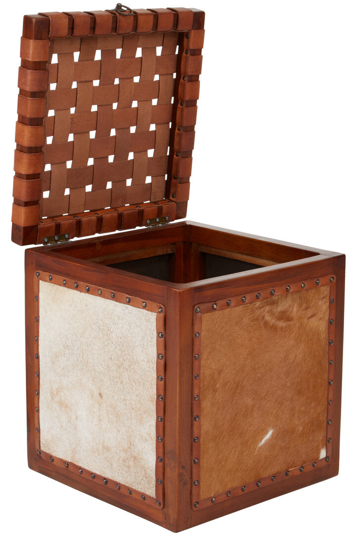 Sumatra Hair on Leather Storage Stool