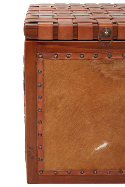 Sumatra Hair on Leather Storage Stool