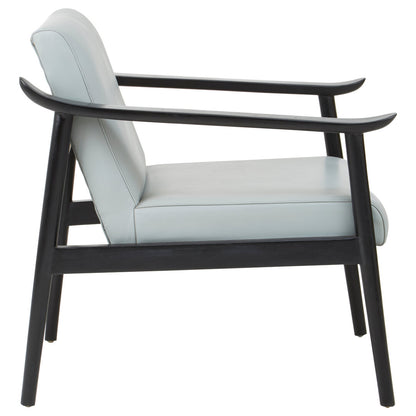 Sumatra Grey Leather Chair with Black Teak Wood Frame