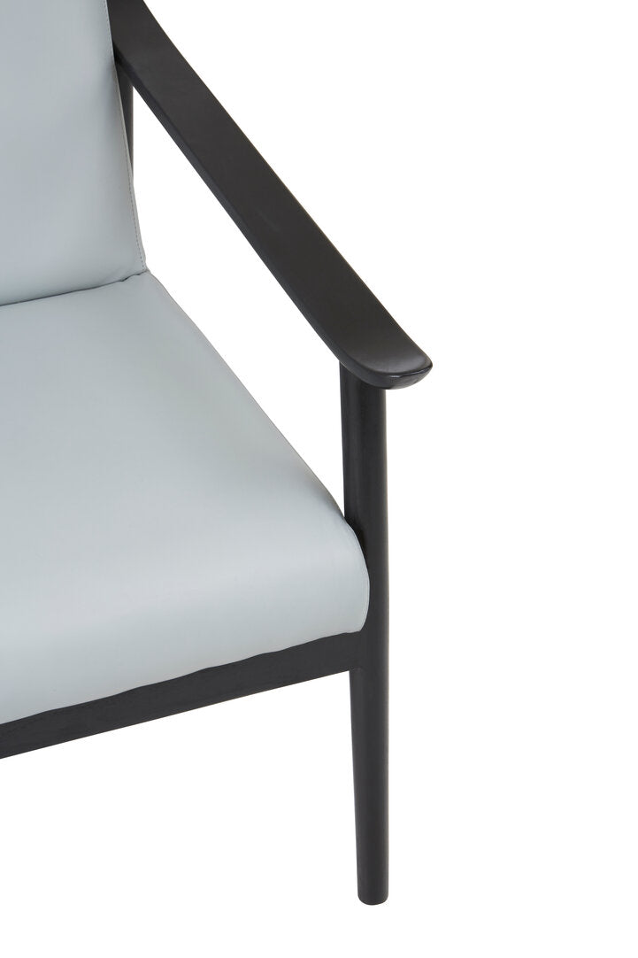 Sumatra Grey Leather Chair with Black Teak Wood Frame