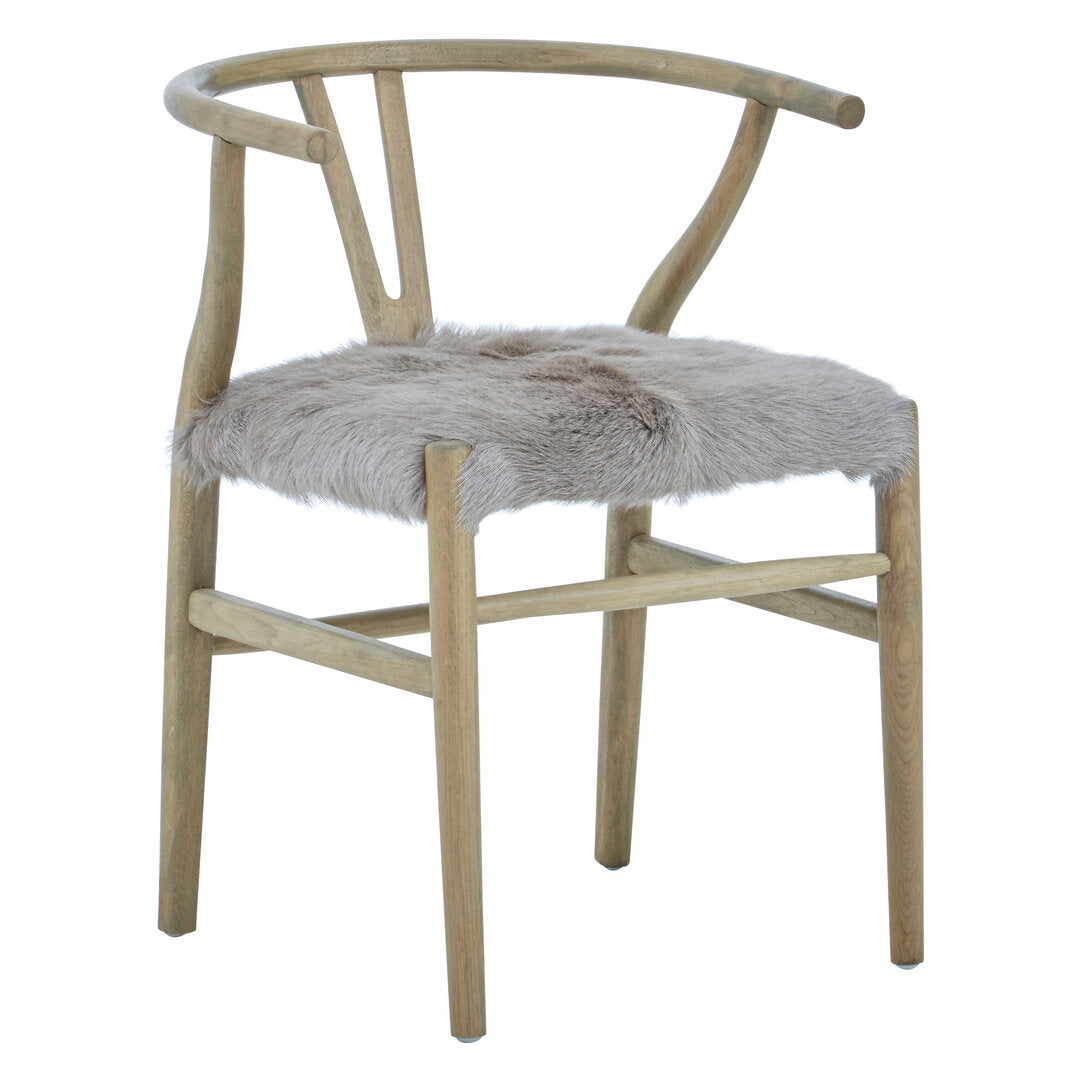 Amber Natural Oak Wood and Grey Fur Dining Chair