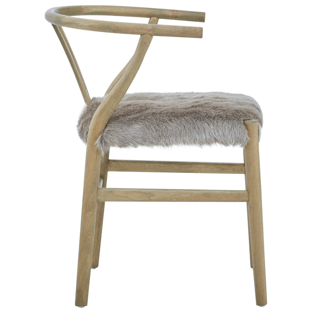 Amber Natural Oak Wood and Grey Fur Dining Chair