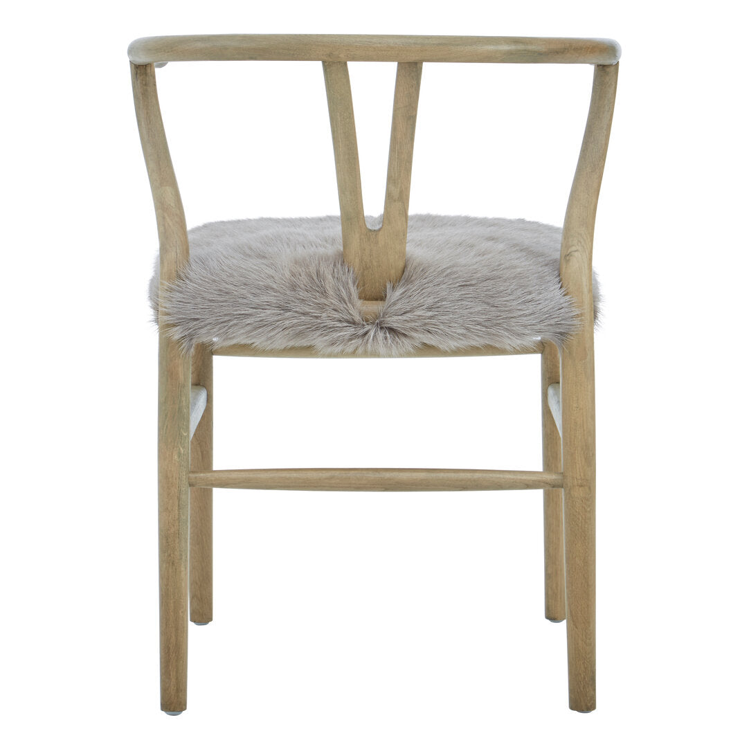 Amber Natural Oak Wood and Grey Fur Dining Chair