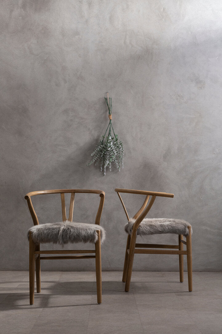 Amber Natural Oak Wood and Grey Fur Dining Chair