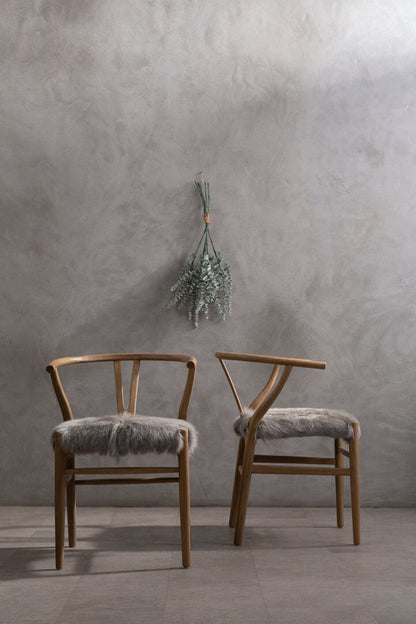 Amber Natural Oak Wood and Grey Fur Dining Chair