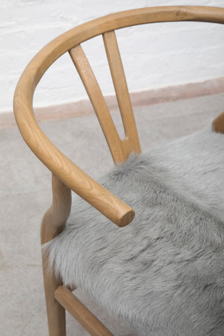 Amber Natural Oak Wood and Grey Fur Dining Chair