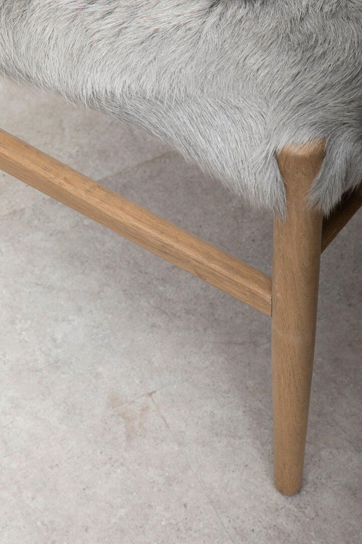Amber Natural Oak Wood and Grey Fur Dining Chair